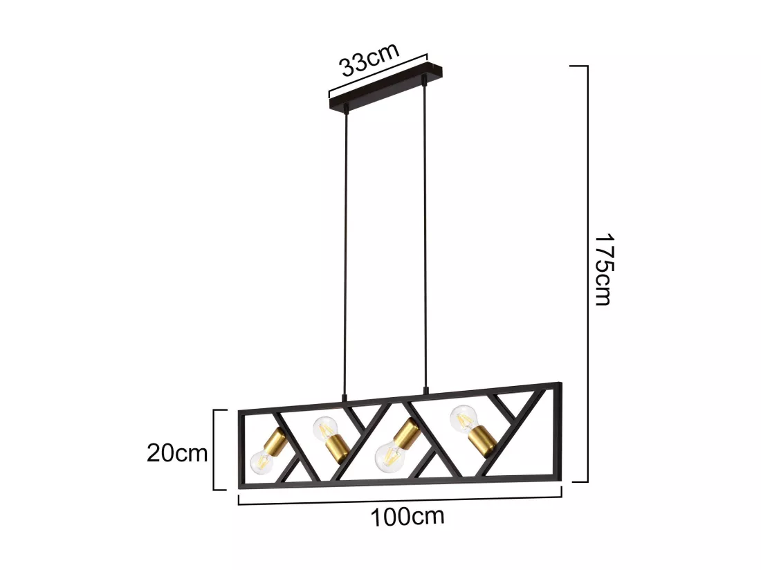 NETTLIFE Suspension Vintage Noir et Or 4 flammes E27 Métal Diam.100CM Rétro Lampe de salle à manger pour salon cuisine