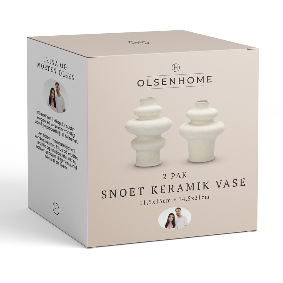 Olsen Home - Snoet keramik vase - Hvid - 14.5x21 cm og 11.5x15 cm - 2 pak