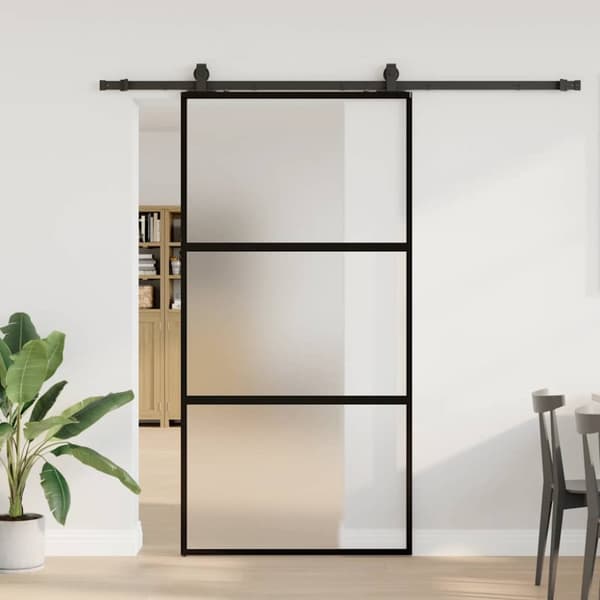 vidaXL Skyvedør med monteringssett svart 102,5x205 cm herdet glass