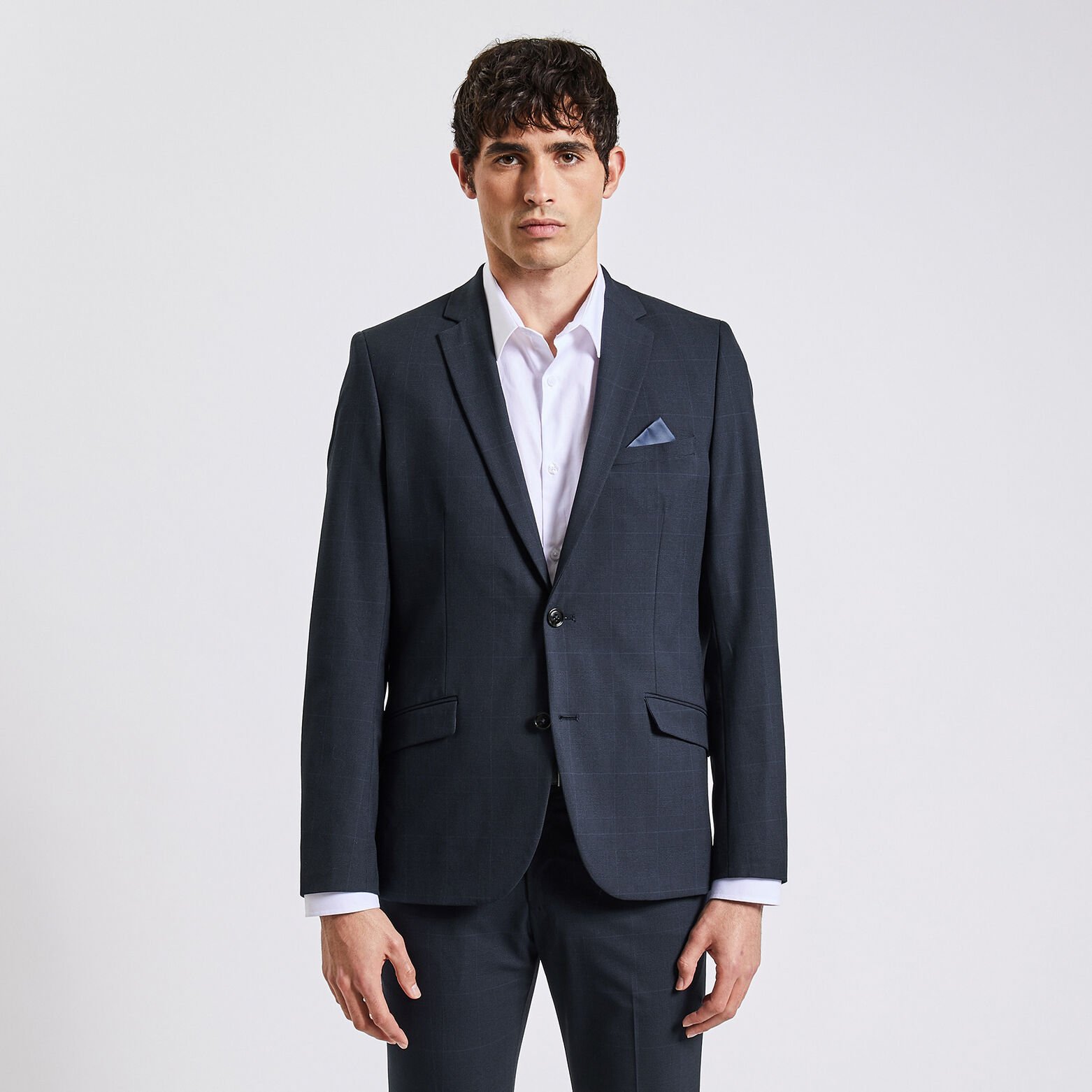Veste de costume à carreaux slim Bleu