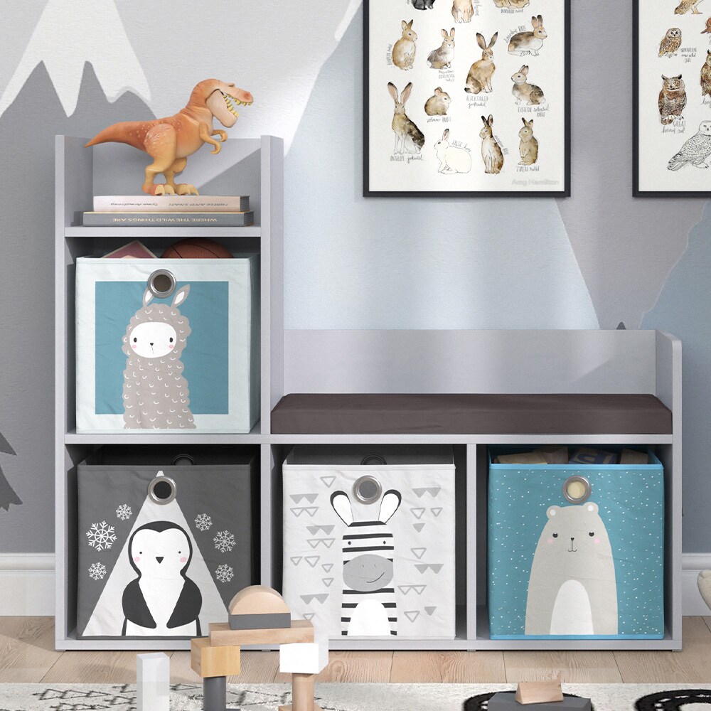 Vicco Bank-Regal Bücherregal Kinderregal Luigi Hellgrau 107x89 cm modern Faltbox Sitzbank Kinderzimmer Regal Wandregal Spielzeugregal Dekoregal Standregal Aufbewahrung Würfelregal Regal-Bank-Kombi