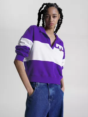 Polo Letterman de Manga Comprida com Corte Relaxado