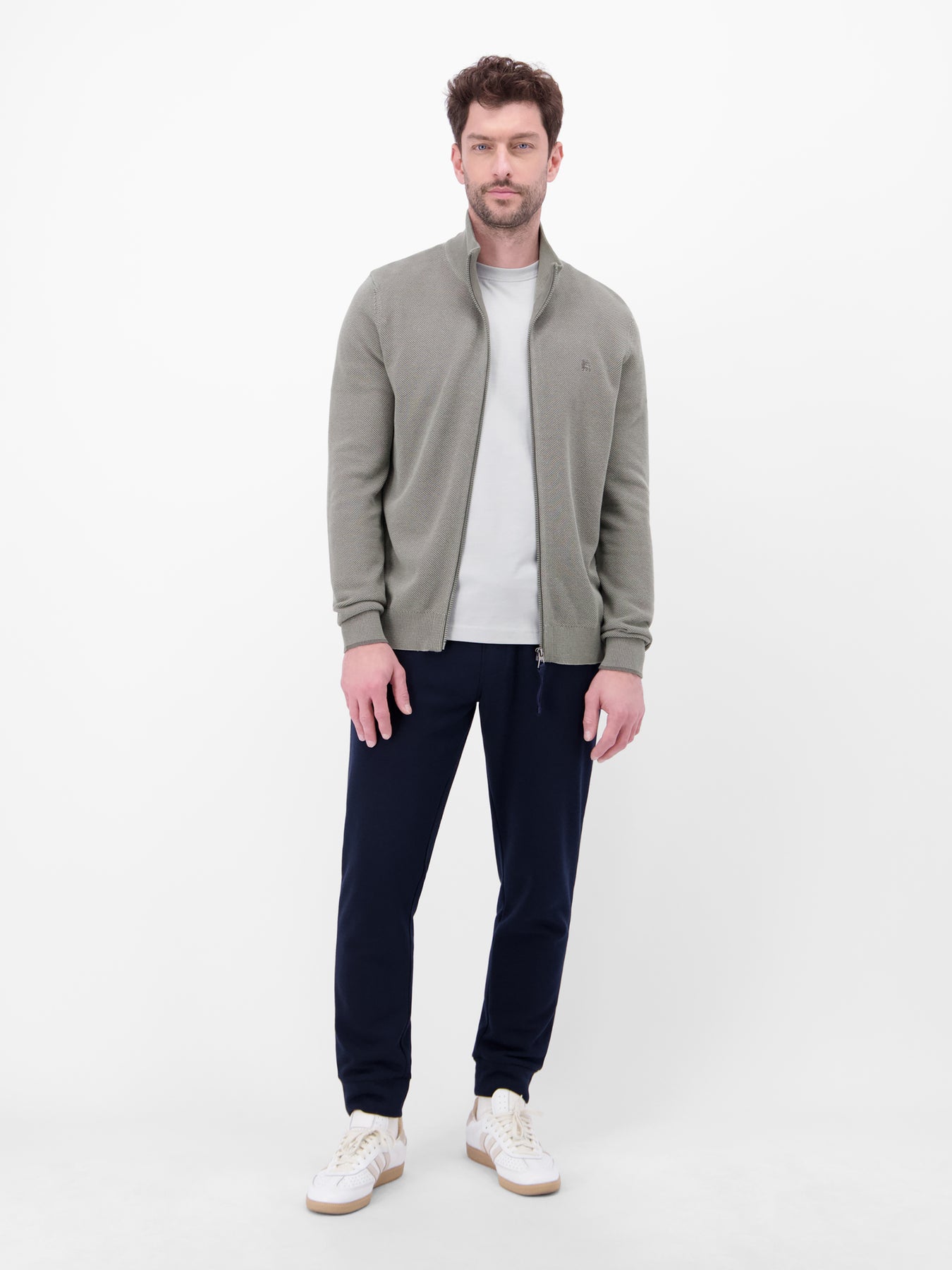 Strickjacke mit Stehkragen in 2-Tone-Optik
