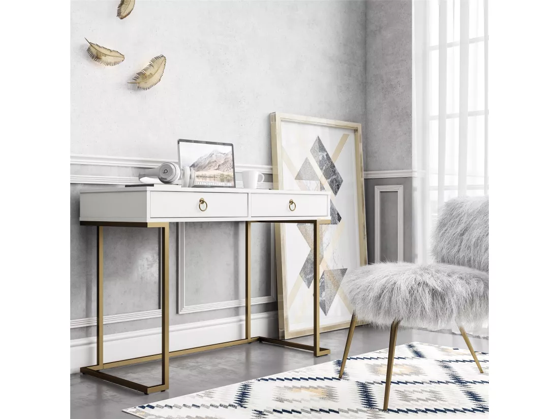 Camila | Bureau avec 2 tiroirs en mélaminé blanc