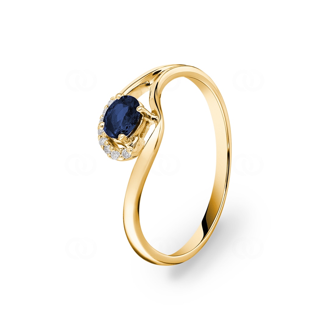 Saphirring 750/18 K Gelbgold mit Diamanten 0.03 ct H/si