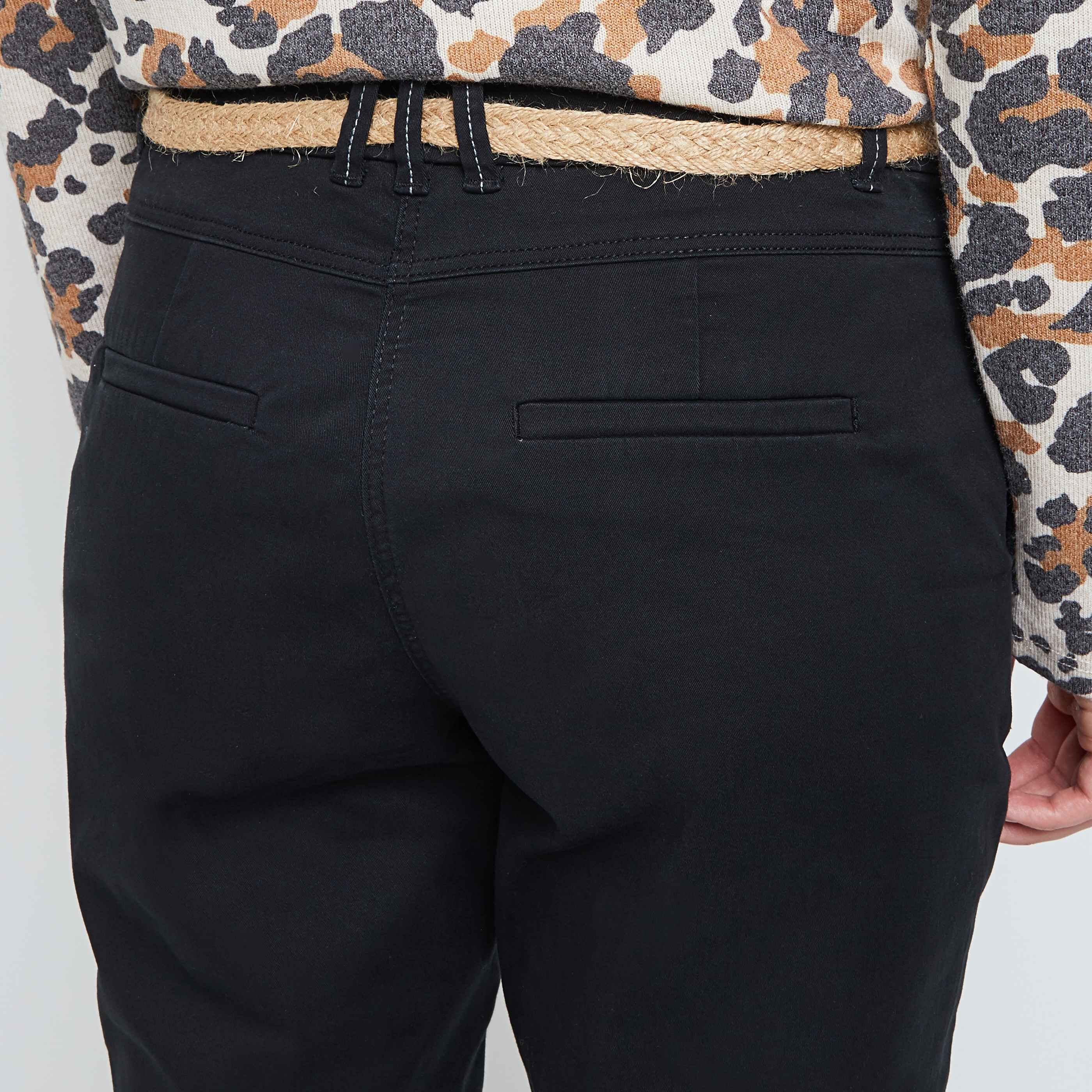Pantalon chino avec ceinture femme - NOIR
