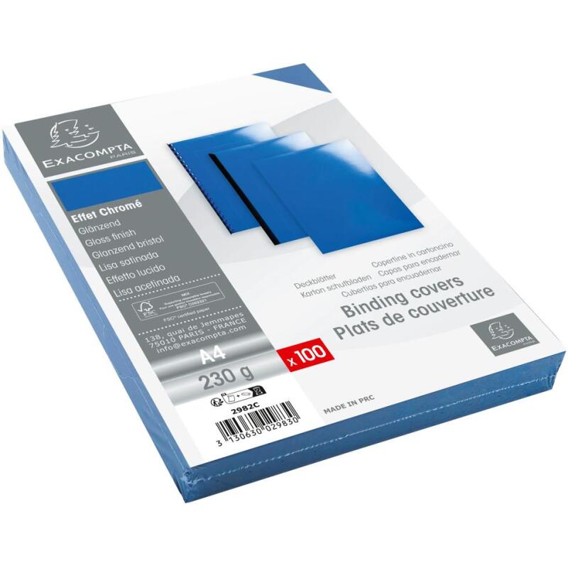 Paquet de 100 couvertures Chromées pour reliure A4 - Bleu
