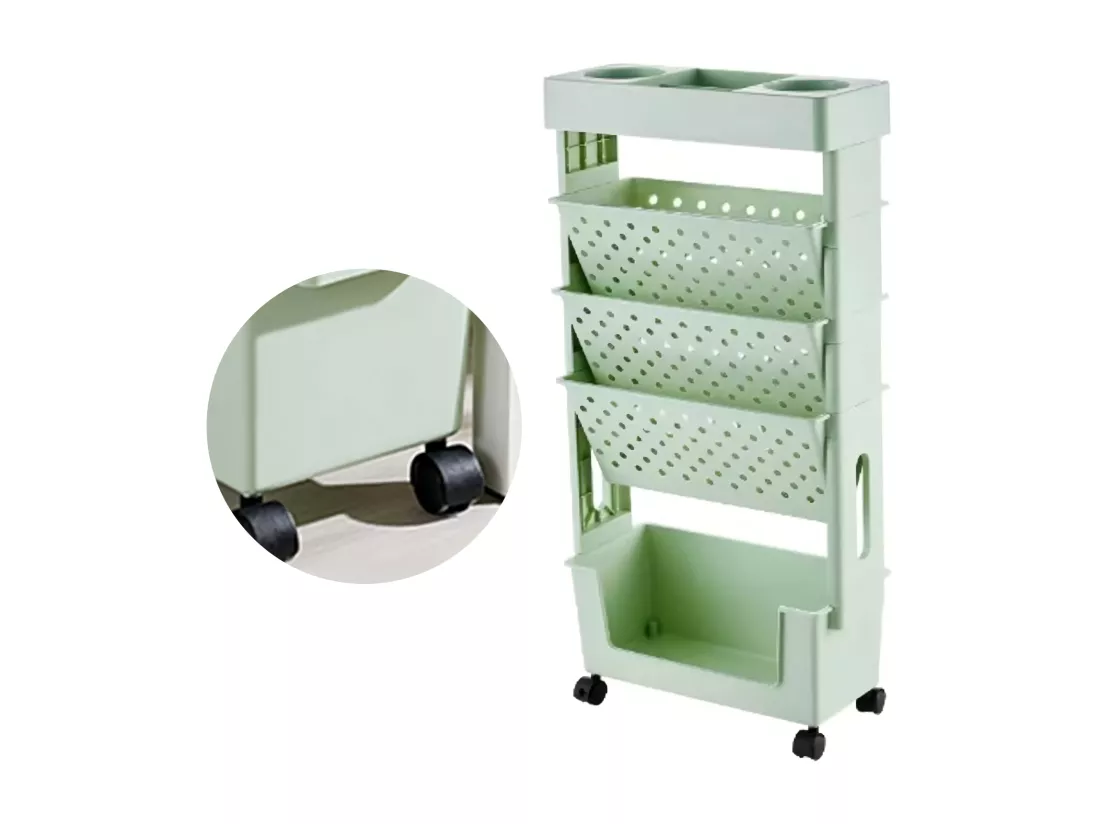 Bibliothèque Mobile à 5 niveaux vert, avec 4 roulettes, 37.5x15x78cm, étagères de livre
