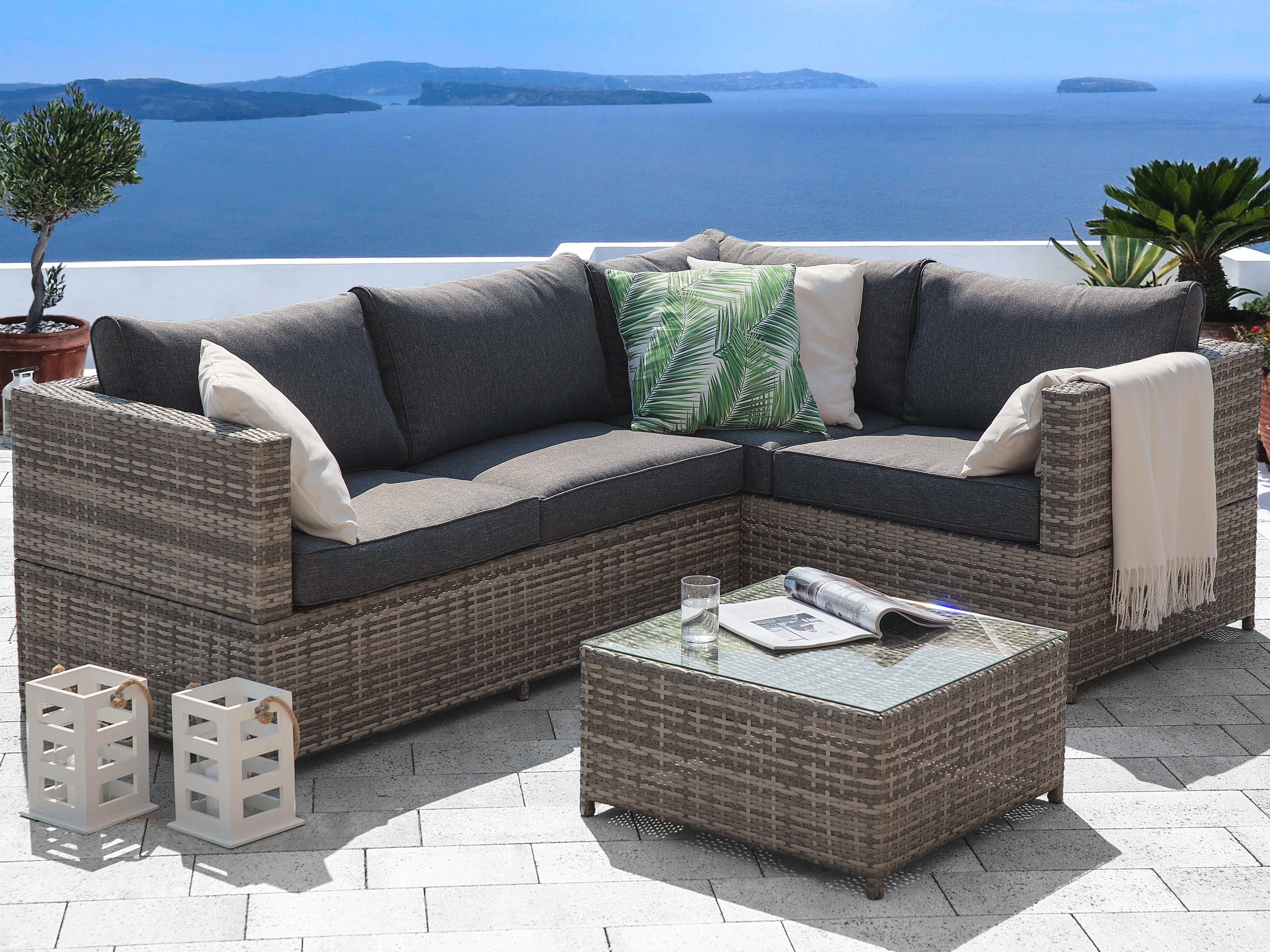 Tuin hoekloungeset met tafel 4-zits AVOLA linkszijdig PE rotan Grijs
