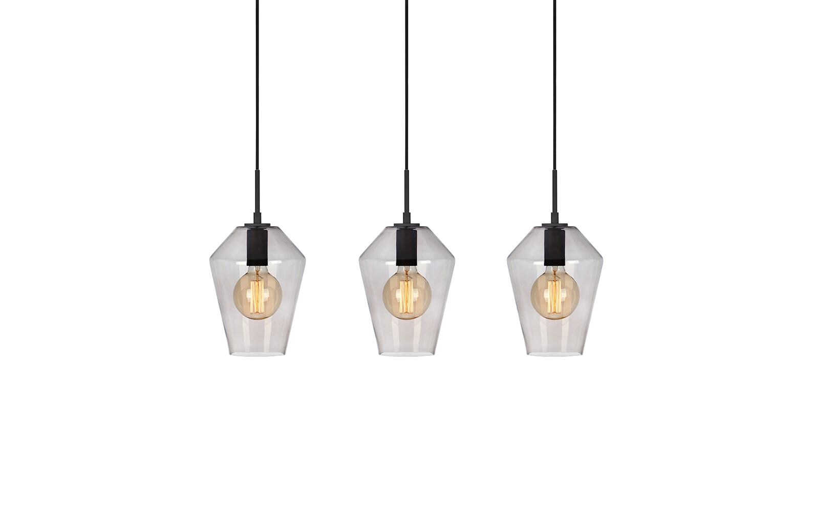 Pendelleuchte Retro, 3 x E27, max. 60W, Schwarz/Smoke<br>Hängeleuchte zur Deckenmontage