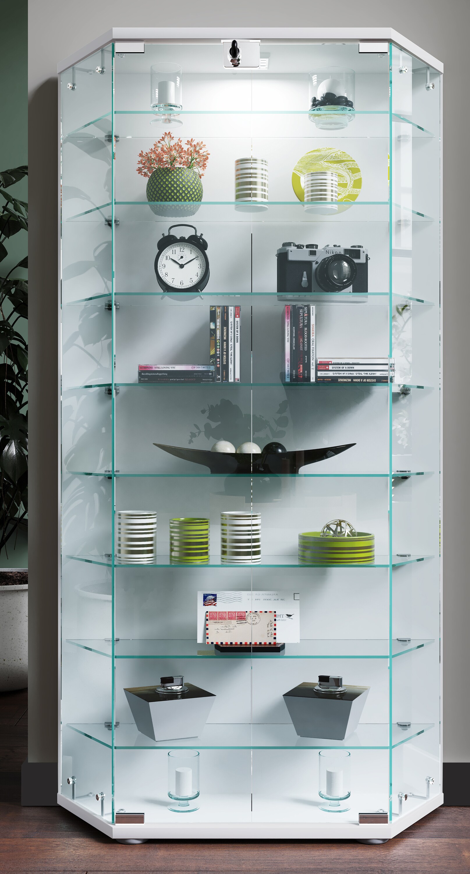 VCM Holz Glas Vitrine Sammelvitrine Glasvitrine Schaukasten Standvitrine Cenila XL