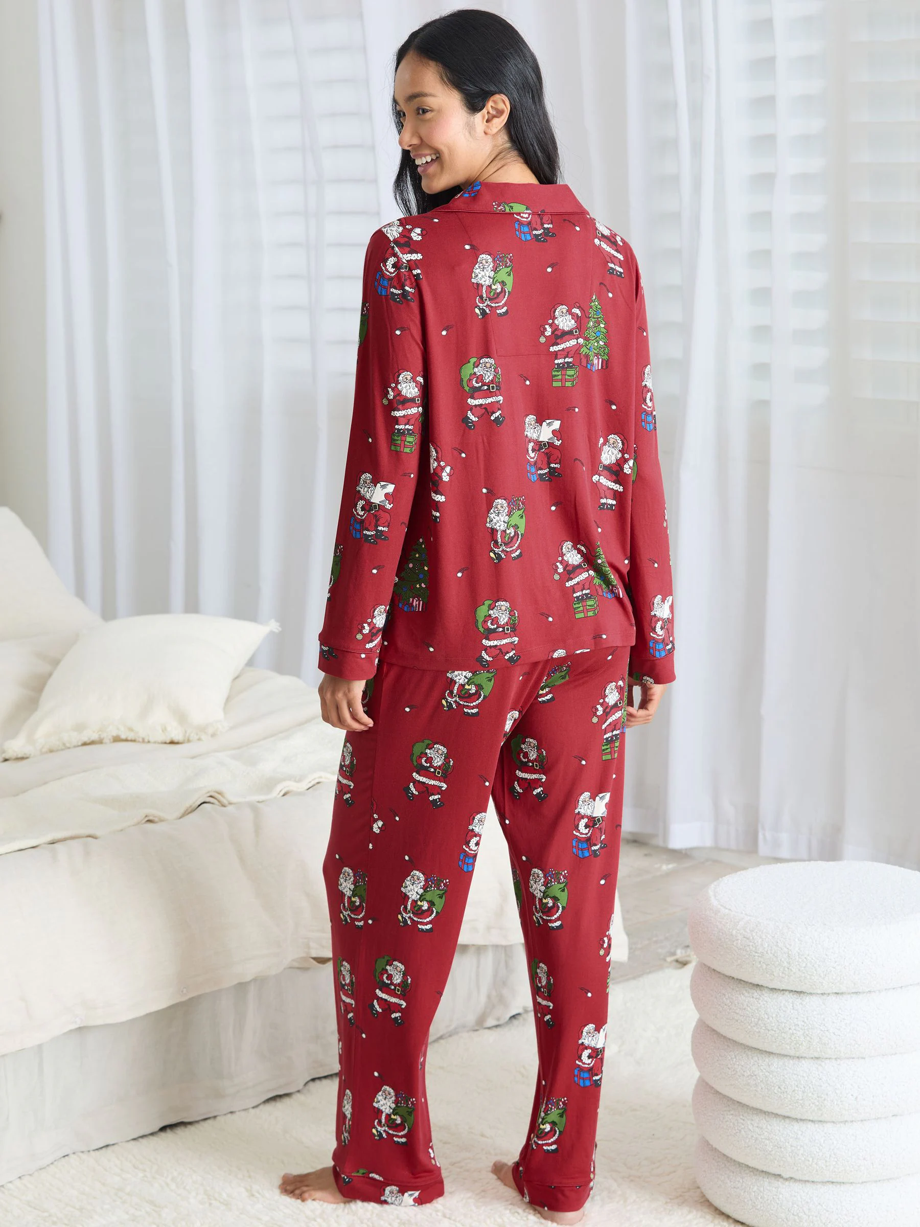 Chelsea Peers lange kerstpyjama met kerstman, sneeuwbalprint