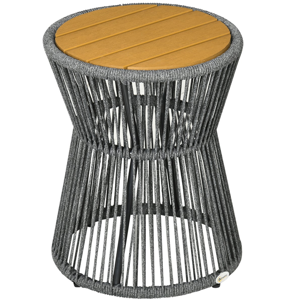 Outsunny Ratten bijzettafel, salontafel met kunststof tafelblad, verstelbare poten, 39L x 39B x 49H cm, aluminium, donkergrijs + naturel