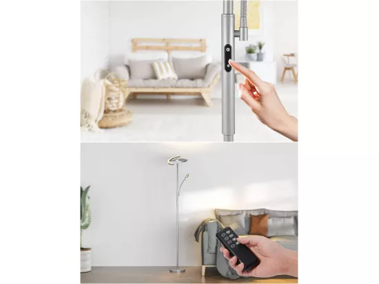 Anten Lampadaire sur Pied Salon, 20W Lampadaire LED Dimmable en Continu avec 7W Lampe de Lecture Souple,3 Températures Couleur,Salon/Chambre/Bureau