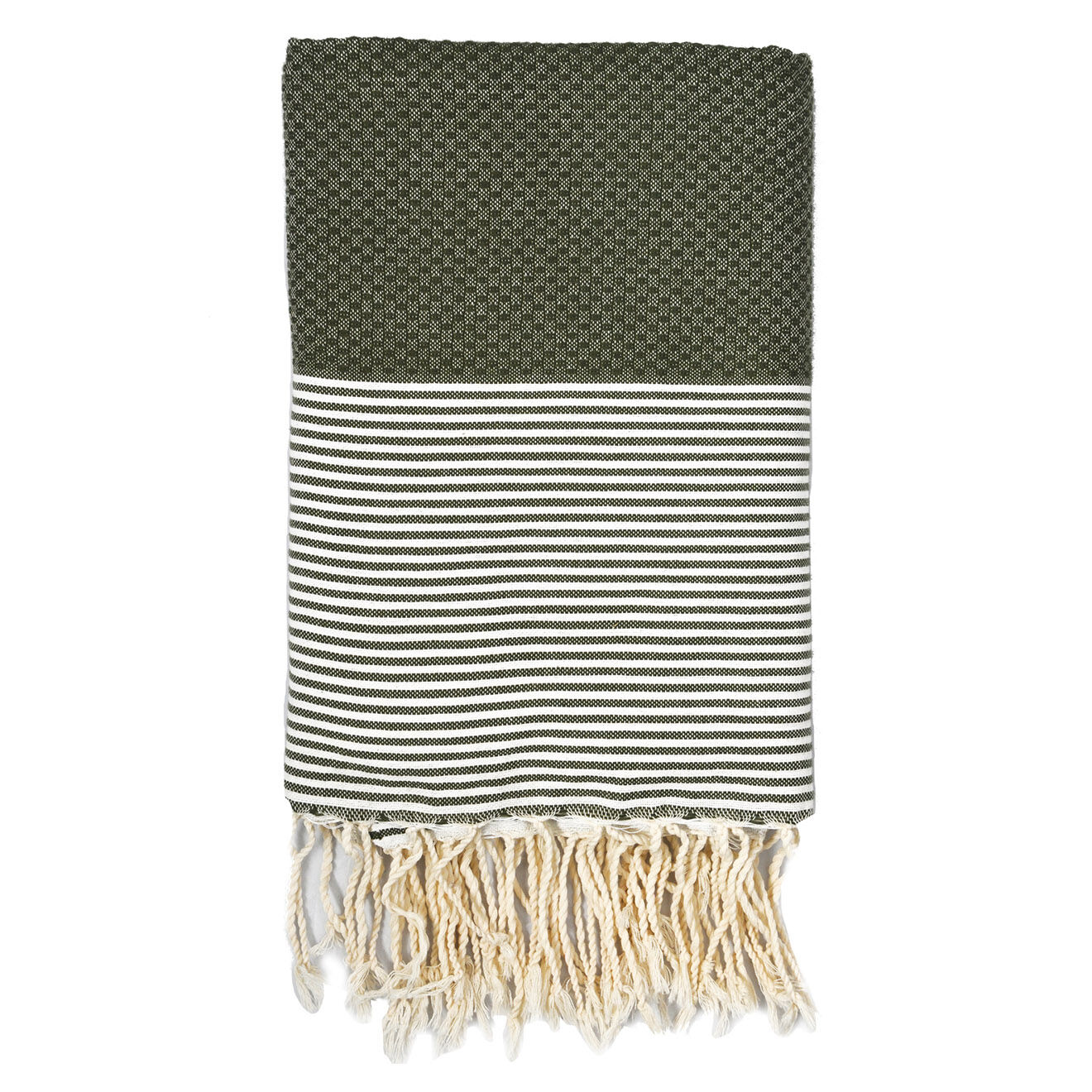 Febronie Fouta Nid d'Abeille Ibiza rayures fines vert kaki - 100x200 cm