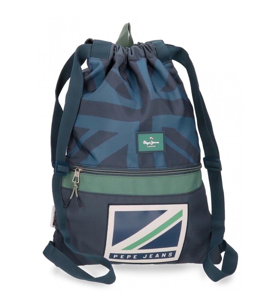Mochila com cordão Pepe Jeans, modelo Tom, azul escuro.