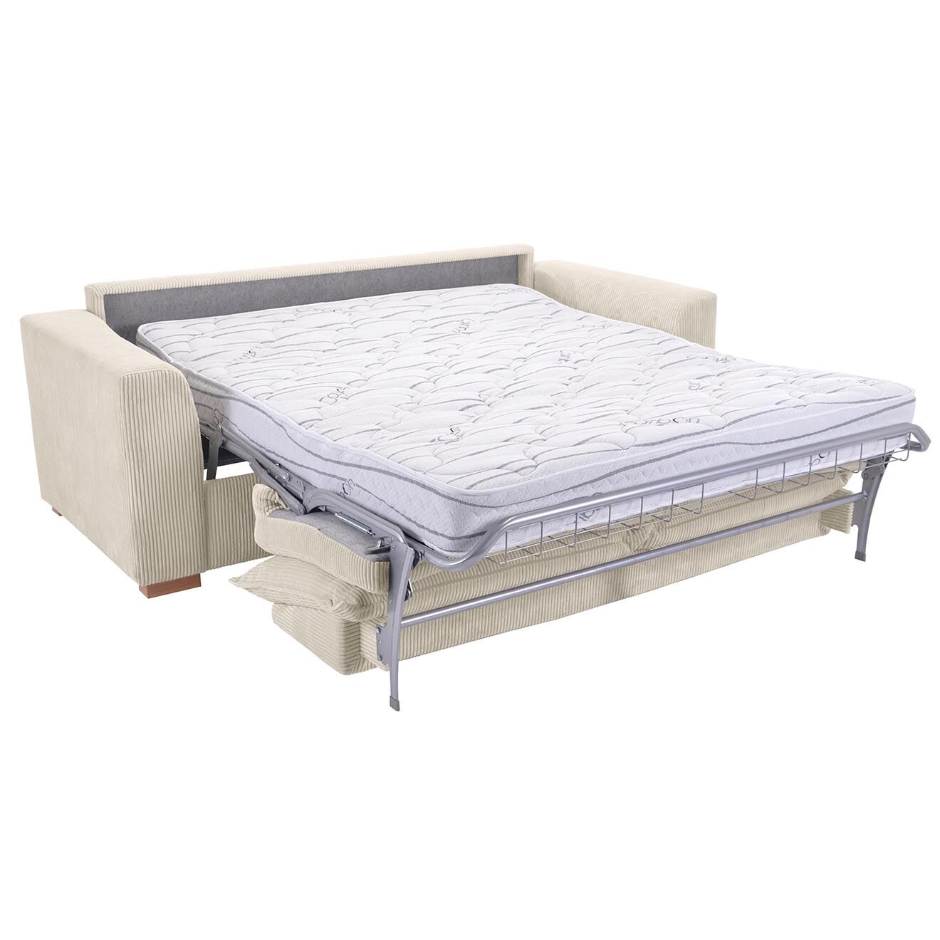 Bobochic Canapé droit augustin ouverture express velours côtelé beige - 205x97x96 cm