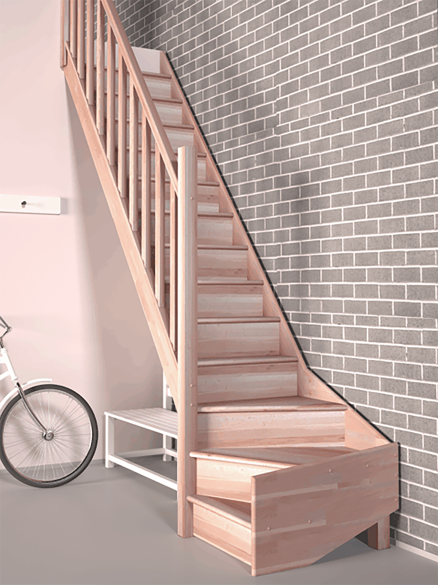 HandyStairs Vega60 van beukenhout - 60 cm breed - gesloten - kwartslag rechts - geen leuning