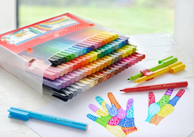 Fiberpenner Connector i koffert med 80 ulike farger + klips Faber-Castell