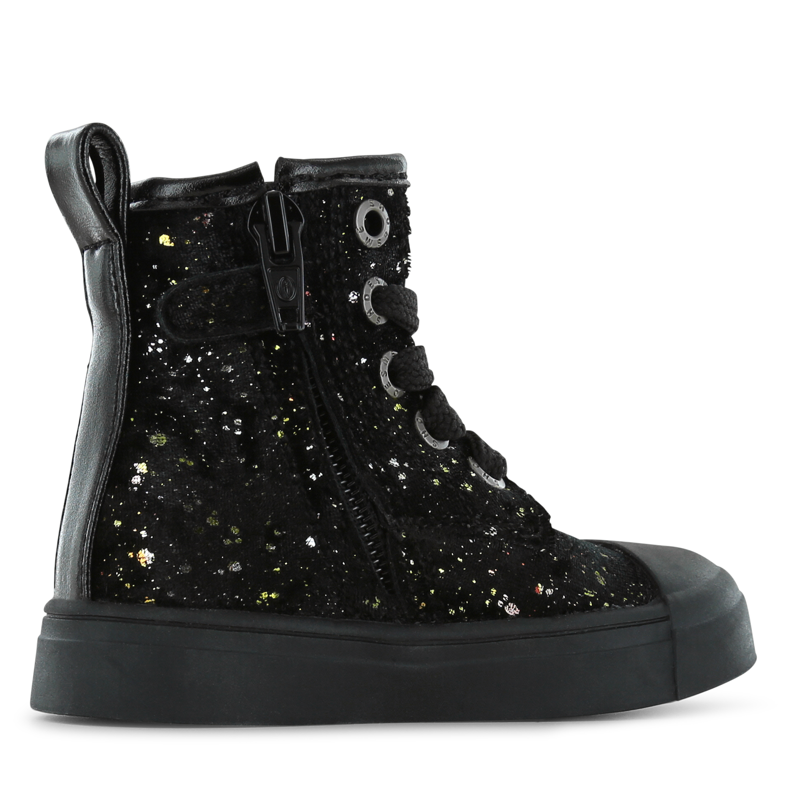 Shoesme zwarte veterboot met stipjes Microfiber leer, Velvet | Meisjes scho