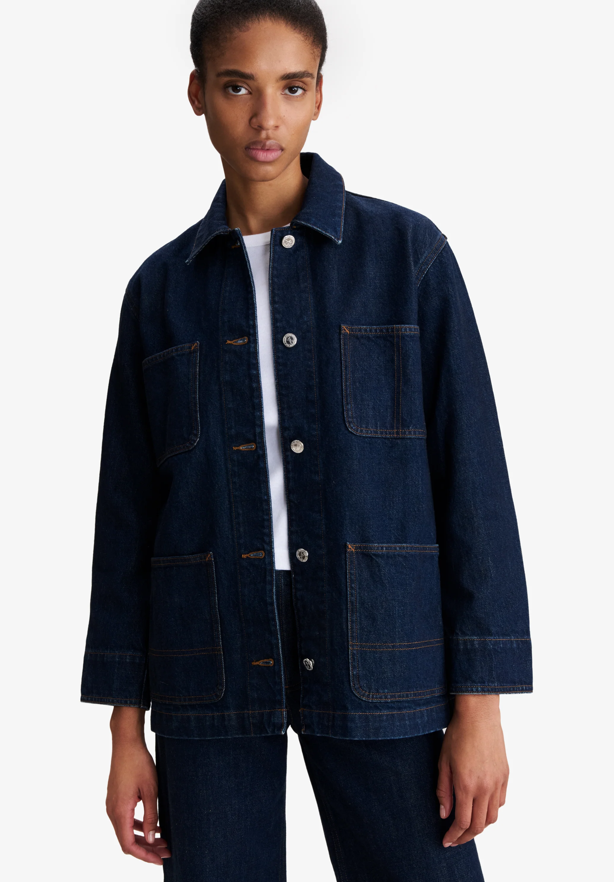 Veste workwear en denim indigo délavé - Indigo delave