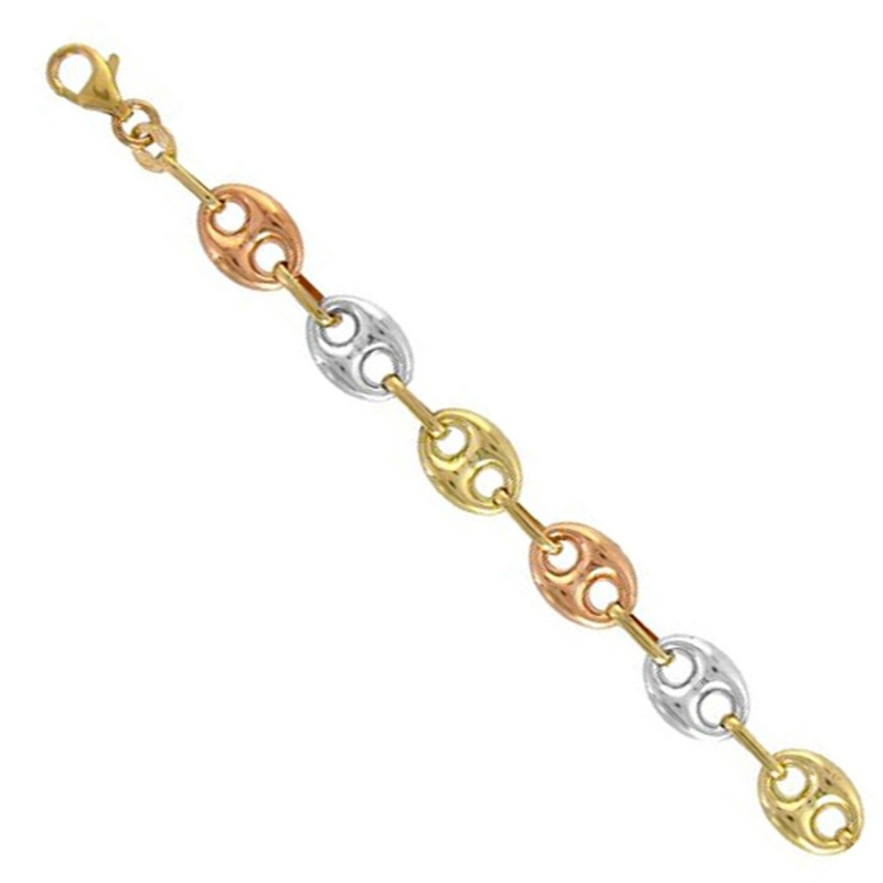 Bracelet Femme 3 Ors - Or Tricolore - Grain de Café Jaune, Blanc et Rose