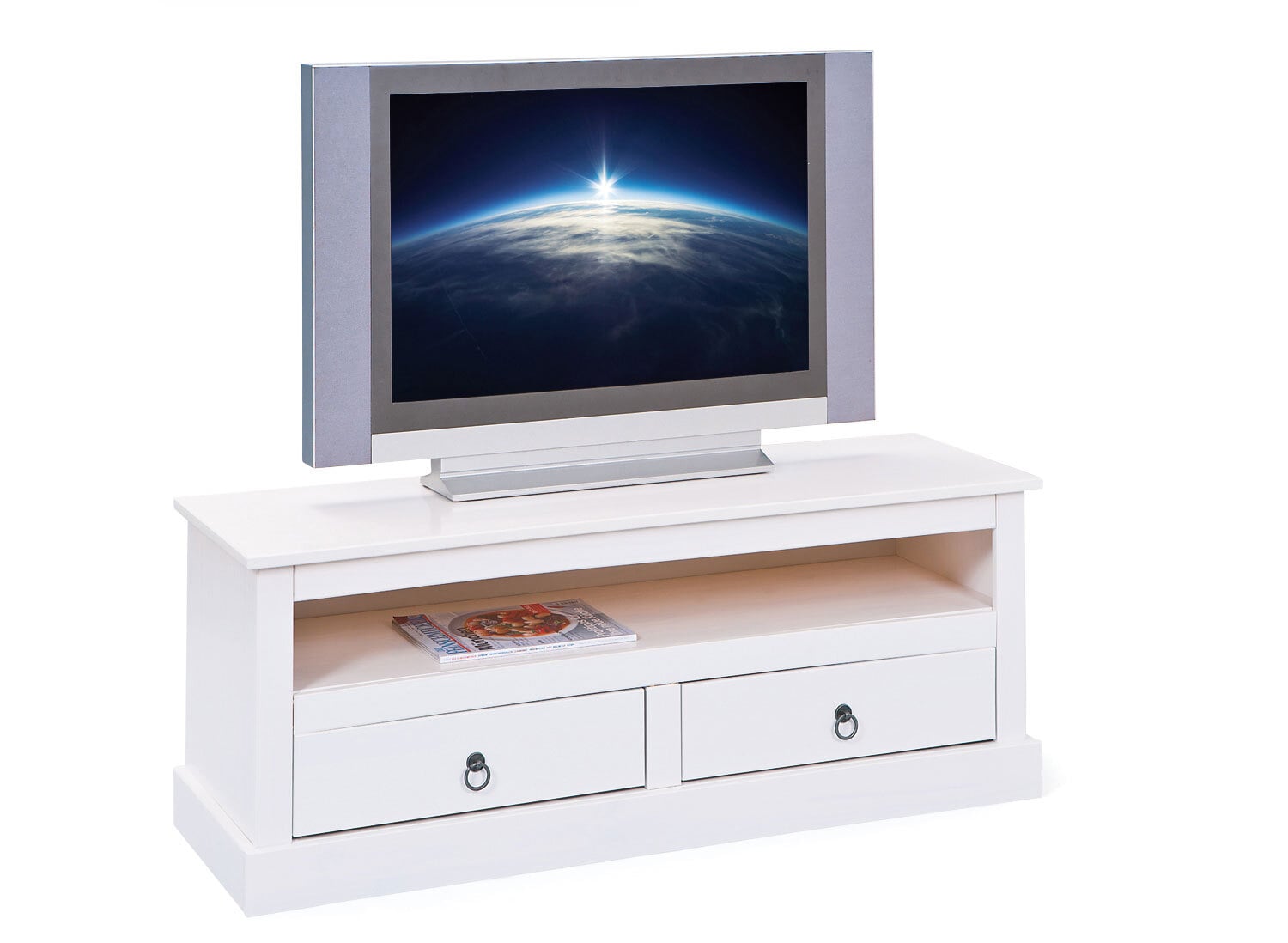 TV-Lowboard LUKAS 118x45x39 cm Massivholz Kiefer weiß