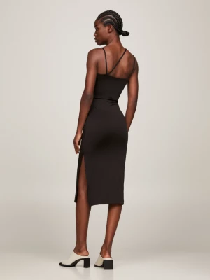 Vestido midi justo com várias alças