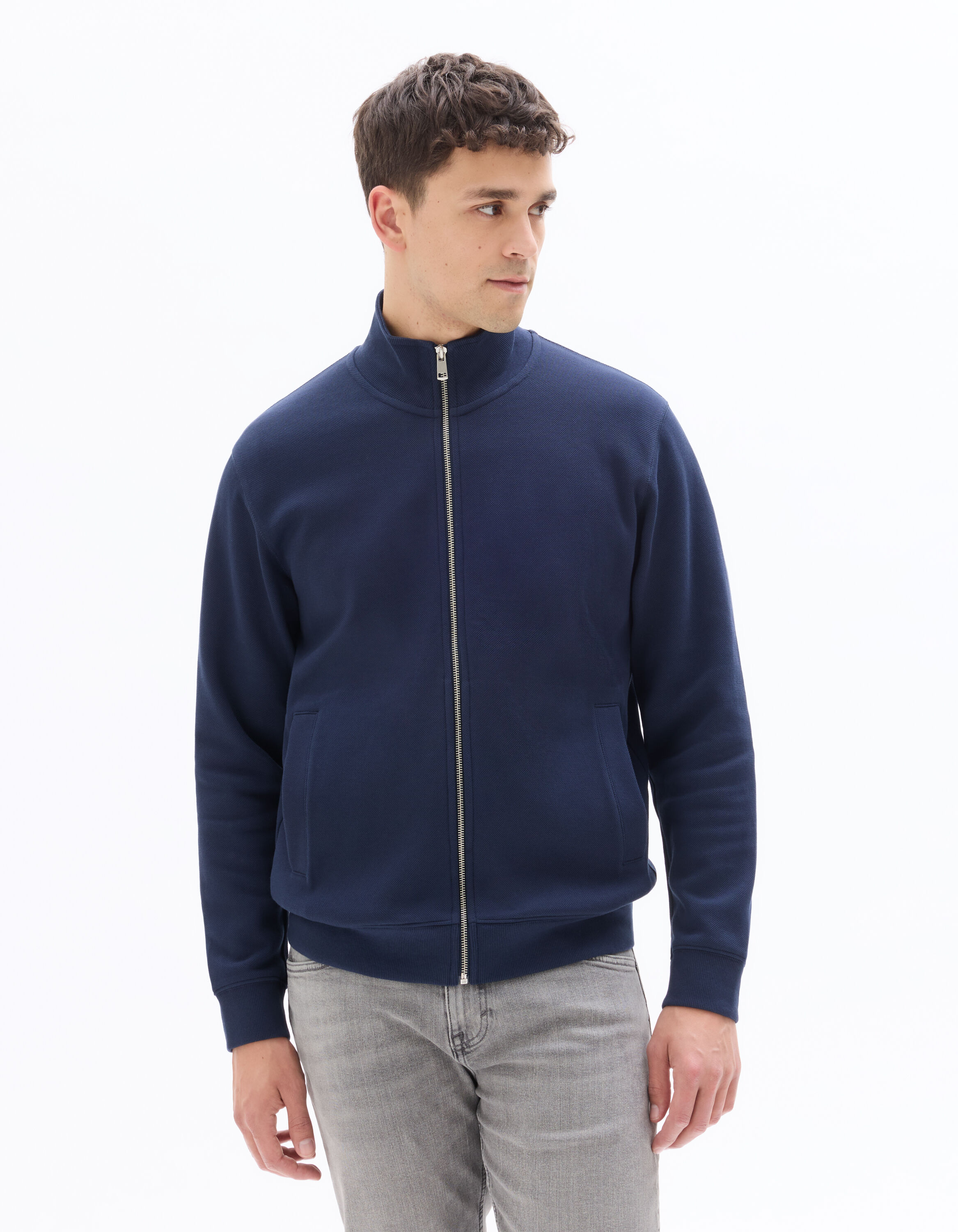 Sweat zippé regular piqué - marine