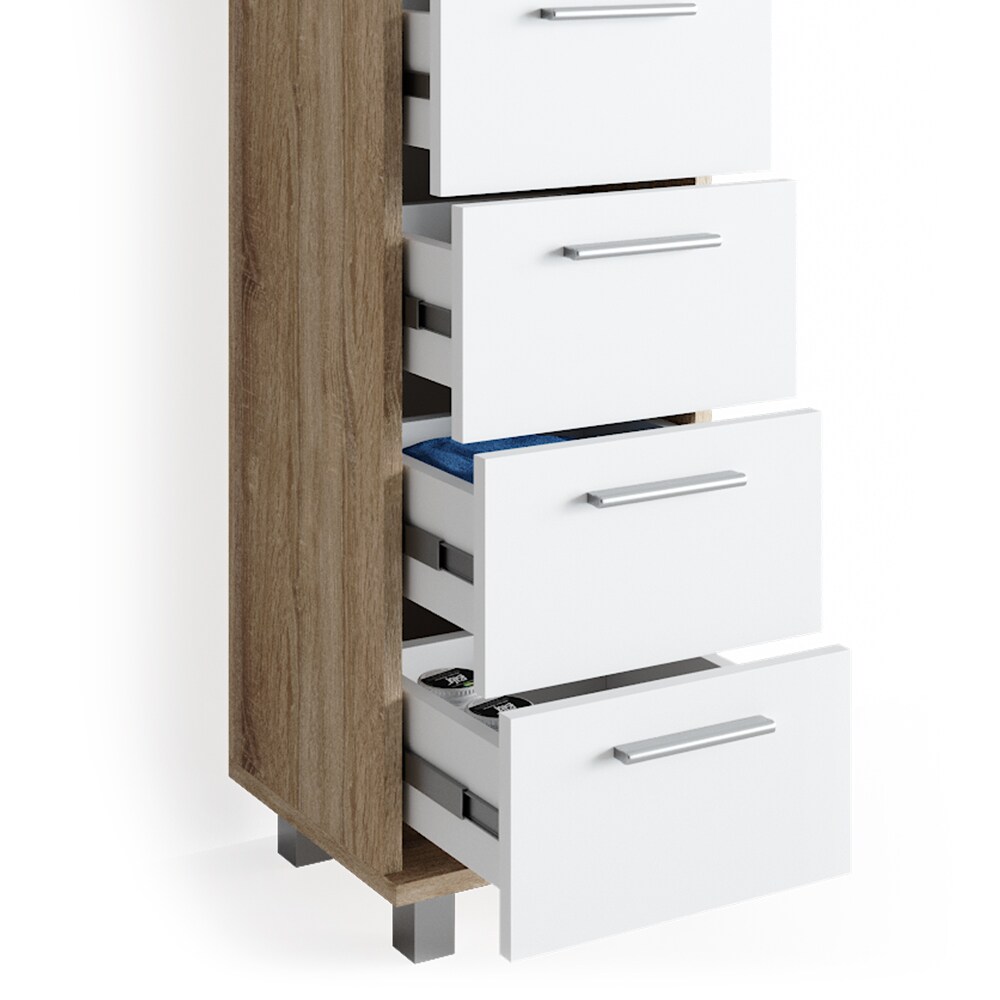 VICCO Badschrank ILIAS Weiß Sonoma Midischrank Bad Schrank Badregal Badezimmer