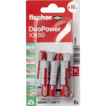 Fischer Universeelplug DuoPower 10x50mm 8 stuks