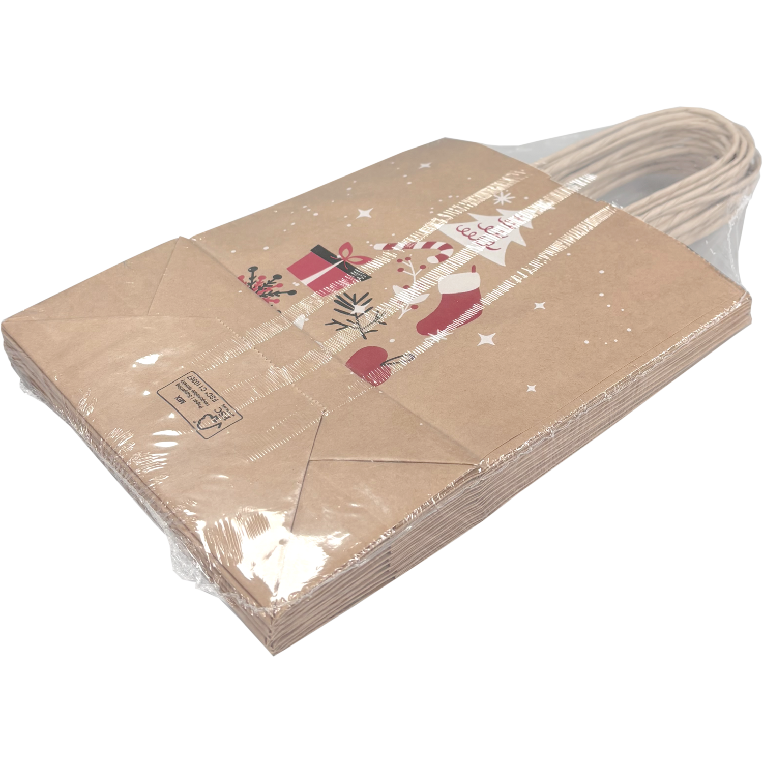 Tas, Boom, Papier, gedraaid papieren koord, 18x 8x22cm, draagtas, bruin/rood/wit/zwart
