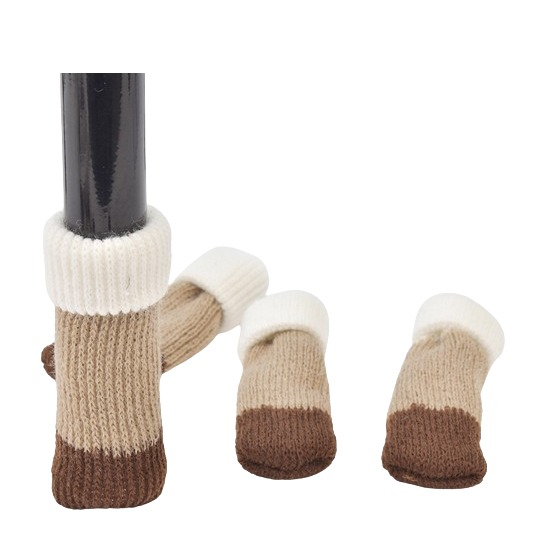 (4er Set) Stoff Stuhlbein Stulpen Schutz Tisch / Stuhl / Boden Schoner - Weiss / Beige / Braun