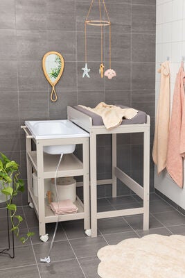 JLY Dream Stellebord Med Uttrekkbar Badebalje, Warm Grey