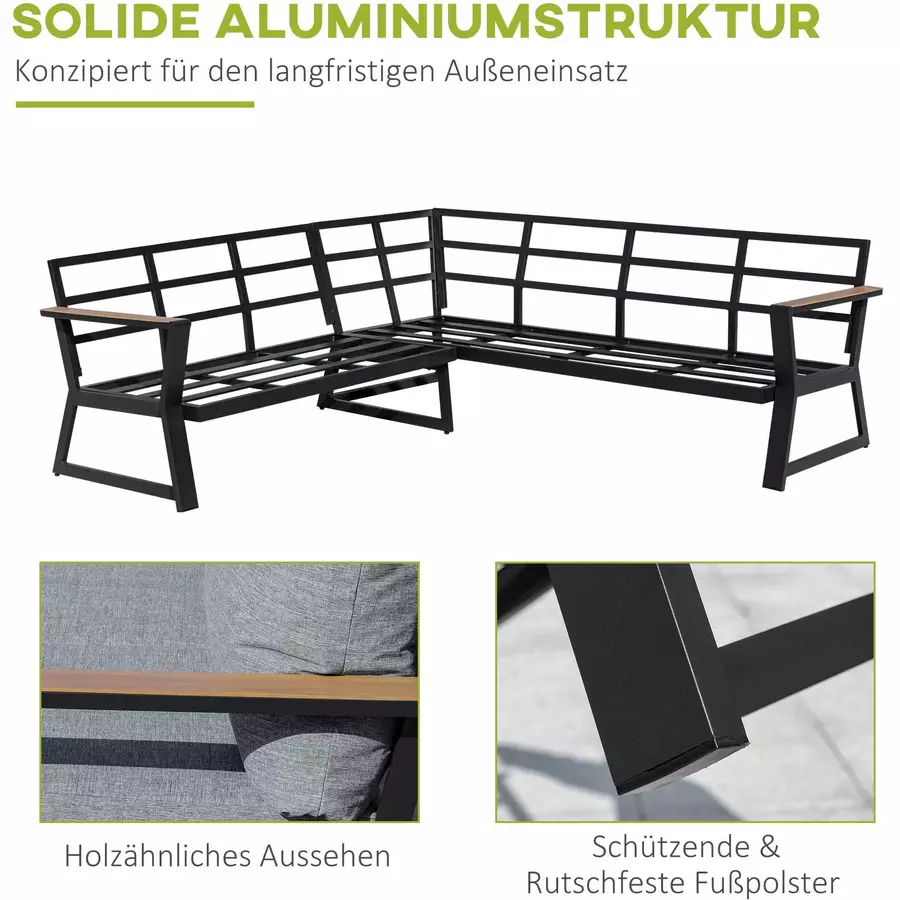 Outsunny Gartenmöbel Set mit Sitzkissen grau