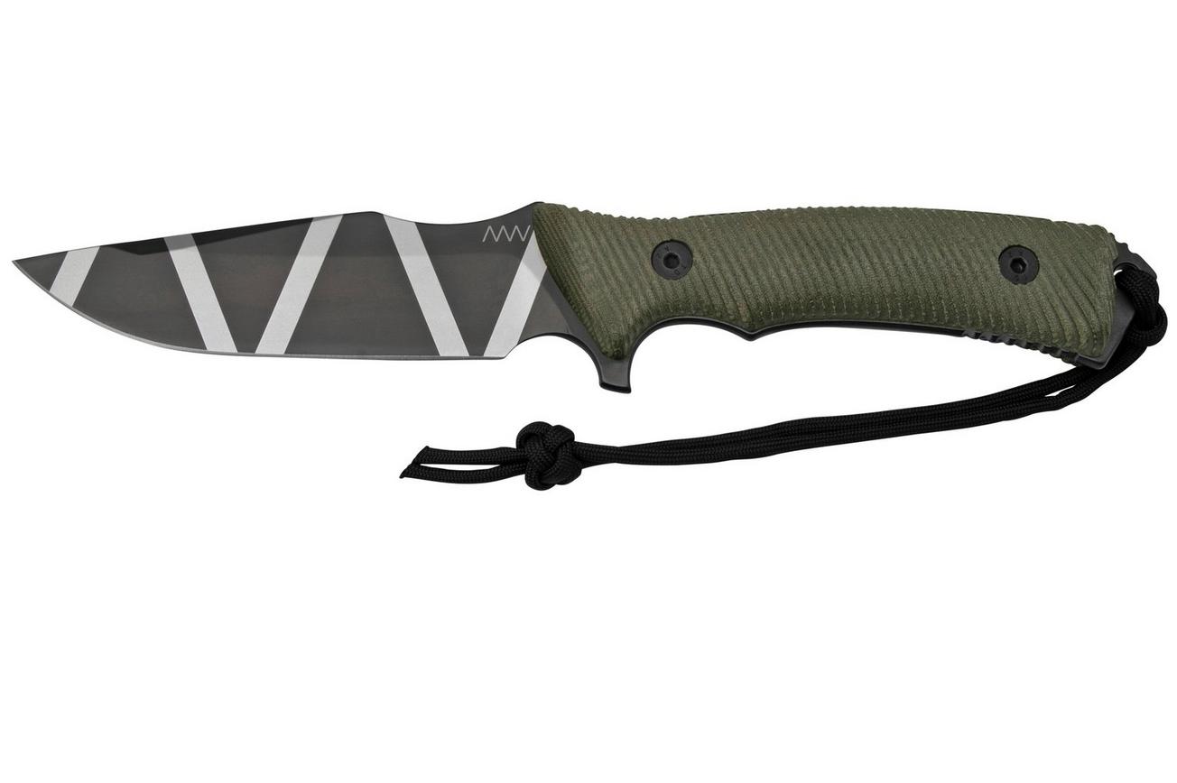 ANV Knives M311 SPELTER DLC Camo Elmax, Olive Micarta Handle, Black Kydex Sheath, survivalmes