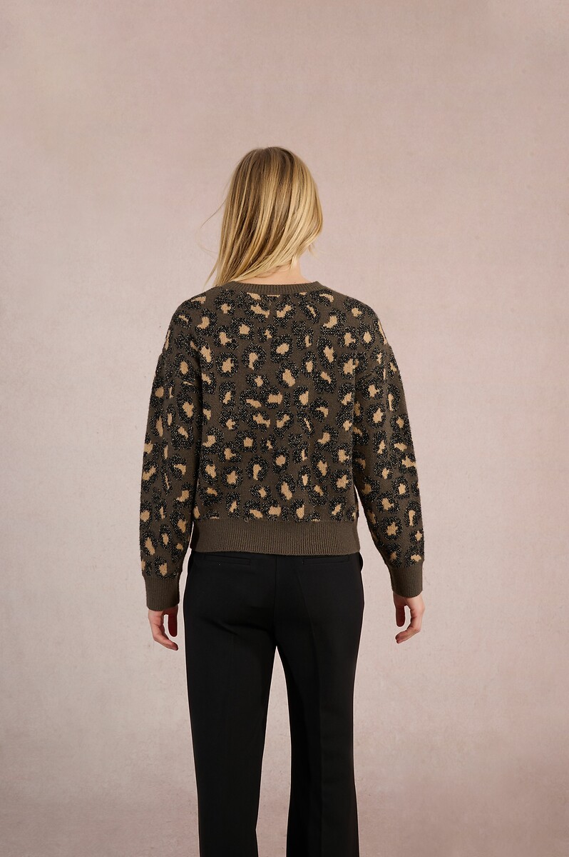 MOLLY BRACKEN<br>Suéter de malha, estampa de leopardo