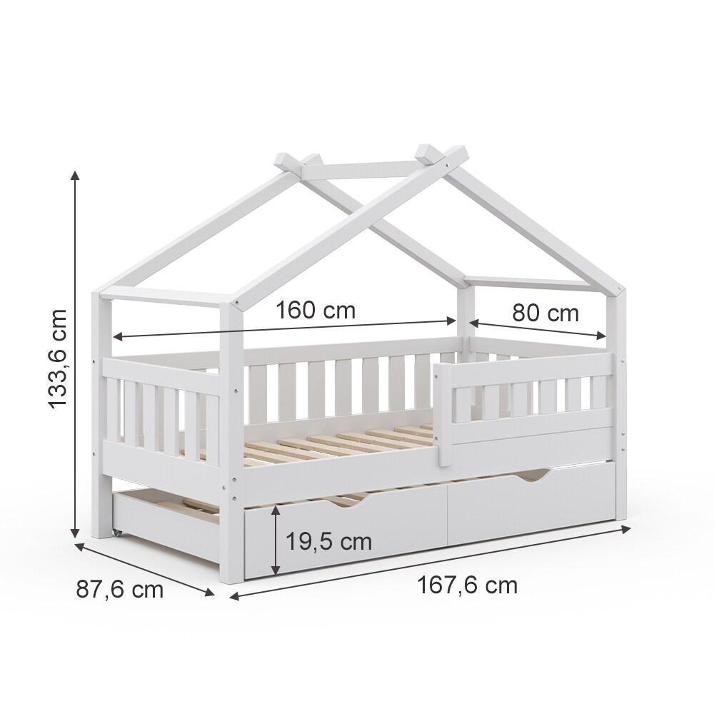 VitaliSpa Design Kinderbett 160x80 Babybett Hausbett Gästebett Lattenrost weiß