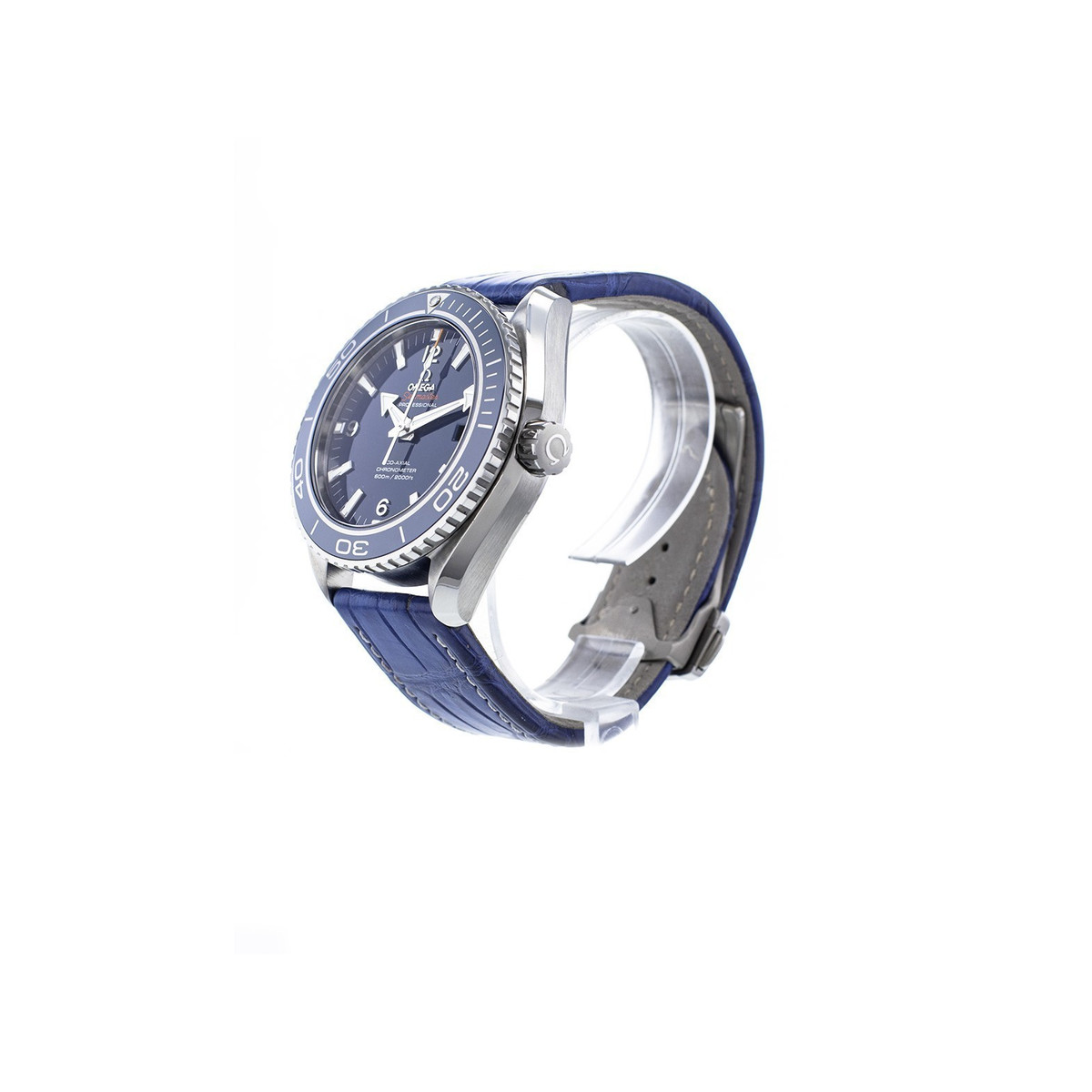 Montre d'occasion Omega Seamaster homme automatique titane bracelet cuir  bleu