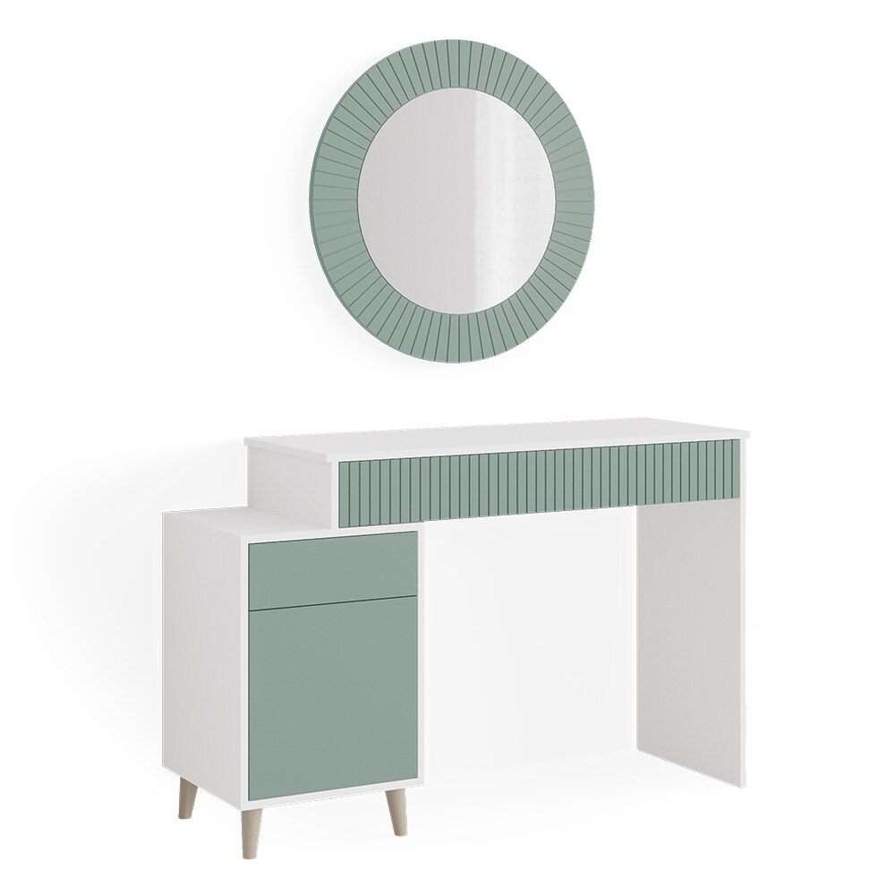 Vicco Schminktisch Frisiertisch Kosmetiktisch Arles Weiß Mintgrün Schminkspiegel 120x77 cm Skandi Schlafzimmerkommode Schminkkommode Schublade Ablage Aufbewahrung Frisierkommode Make-Up-Tisch