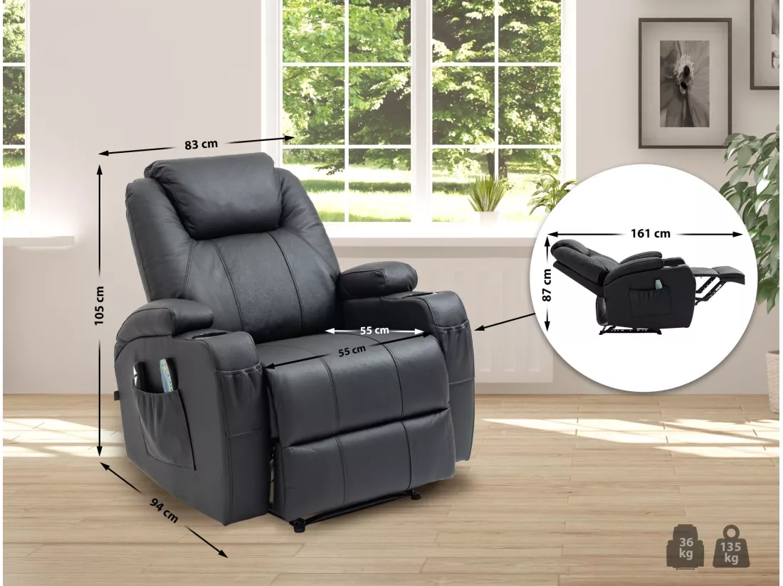 Fauteuil - Véritable cuir - Noir - Hepler
