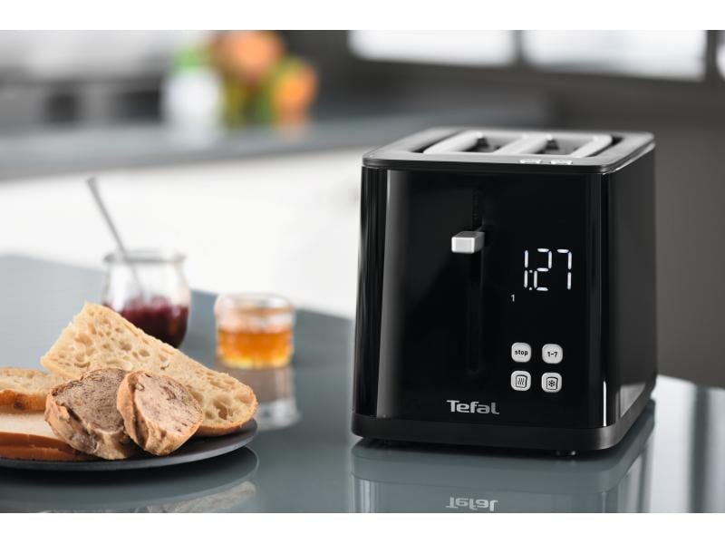 Tefal Toaster Smart'n Light Schwarz Moderner 2-Scheiben-Toaster mit Digitaldisplay