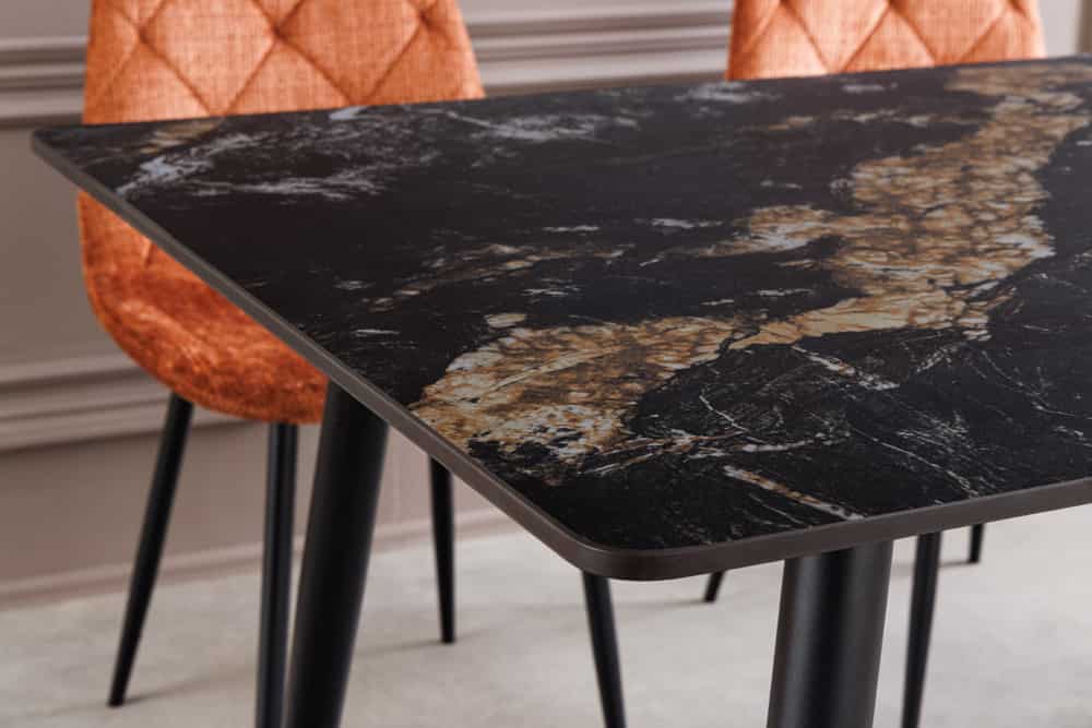 Moderner Esstisch MILANO 140cm schwarz gold sand Aurora Oro Keramik Metallgestell