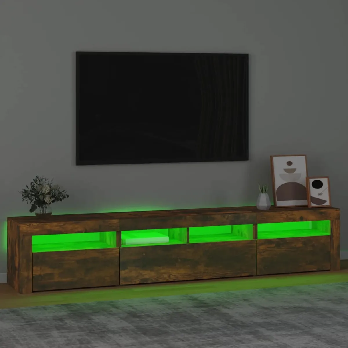 vidaXL Meuble TV LED Chêne Fumé