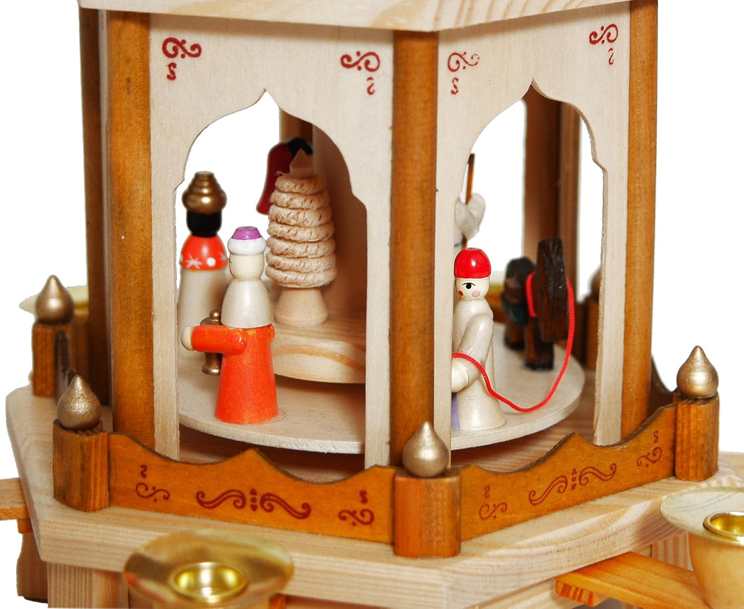 BRUBAKER Weihnachtspyramide inkl. 50er Pack Pyramidenkerzen Weiß - Große 4-stöckige Holzpyramide mit Holz Figuren Handbemalt - 60 cm Pyramide Weihnachten - Drehbare Tischpyramide - Natur