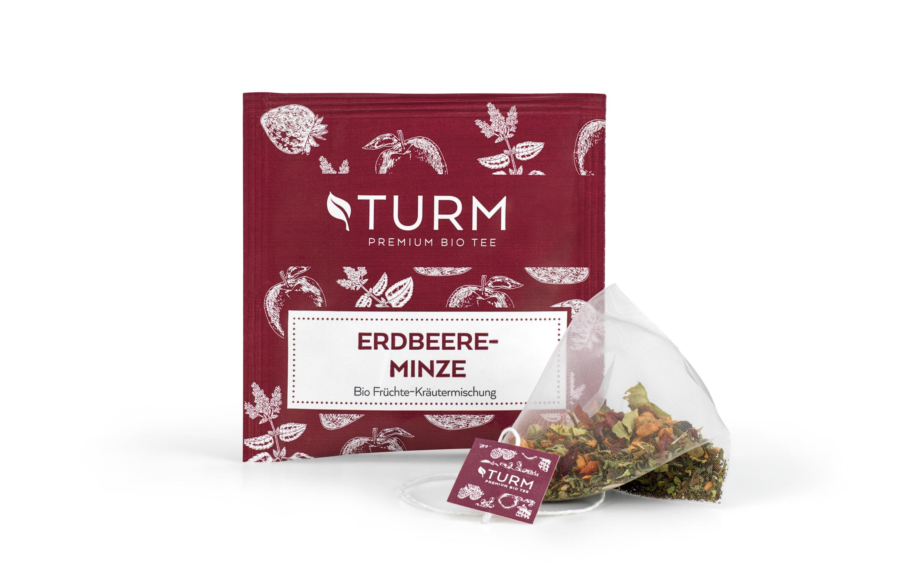 Teebeutel Bio Erdbeere-Minze Früchte-Kräutertee 20 StückPyramidenbeutel mit Früchte- und Kräuterteemischung mit Erdbeere-Minze-Geschmack