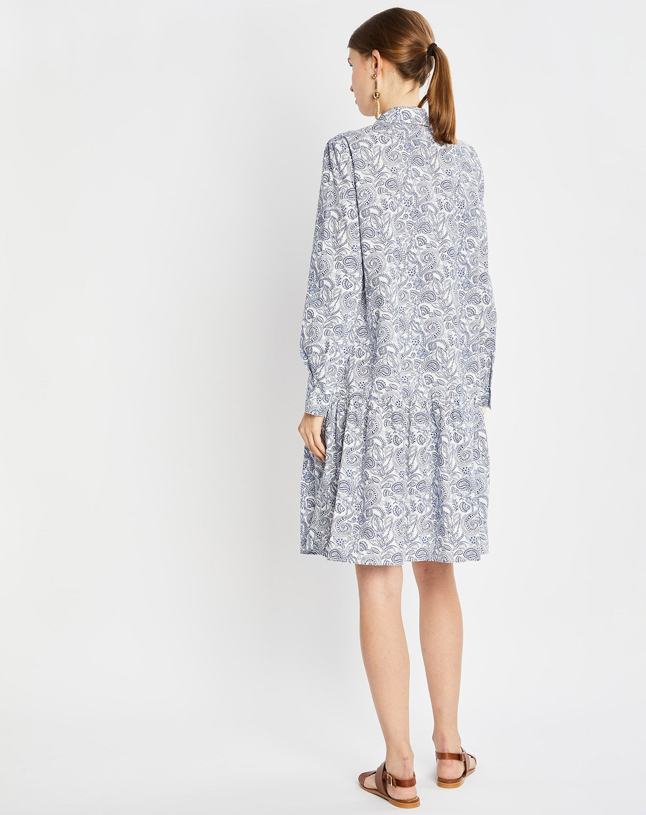 Marc O'Polo Robe chemise à volant imprimée bleu/blanc