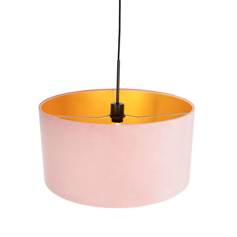 Hanglamp met velours kap roze met goud 50 cm - Combi