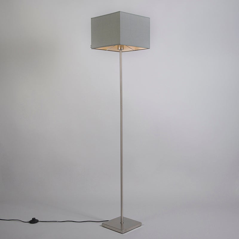 QAZQA - Moderne vloerlamp grijs - VT 1 I Woonkamer I Slaapkamer - Staal Vierkant I Langwerpig - LED geschikt E27