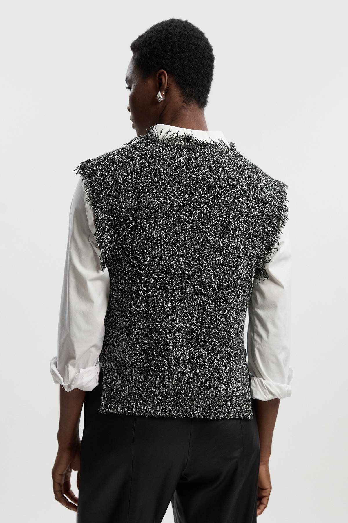 KarenMillen Débardeur Tricoté à Franges en Fil de Tweed